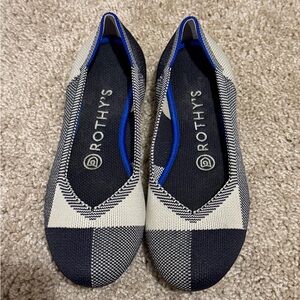 Rothy’s The Flat Cap Toe Black & White Plaid Casual Knit Ballet Flats Size 6